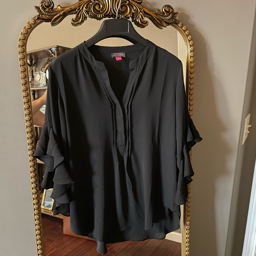 Vince Camuto Black Ruffle Sleeve Blouse